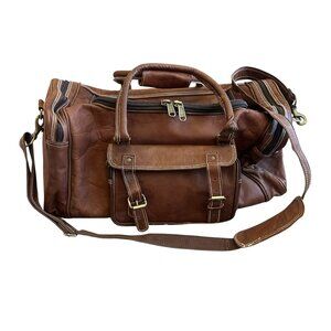 Genuine Leather Dark Brown Duffel Bag Vintage Luxurious Pockets Travel Carryall
